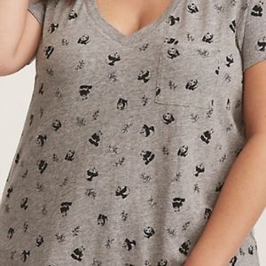 Torrid Heather Gray Panda Print V-neck tee